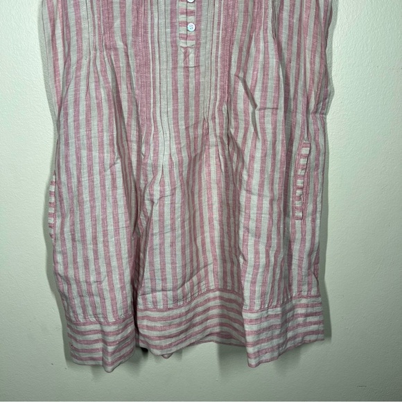 Faherty Womens Isha Linen Pink Tan Stripe Sleeveless Dress Coastal Resort XL - Picture 3 of 11